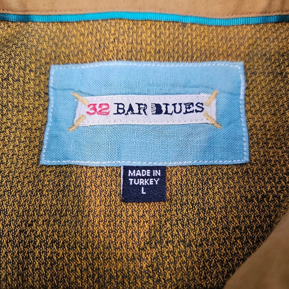 32 BAR BLUES | Mens Mustard Yellow Textured Long Sleeve Button Down Shirt Large - Picture 3 of 15